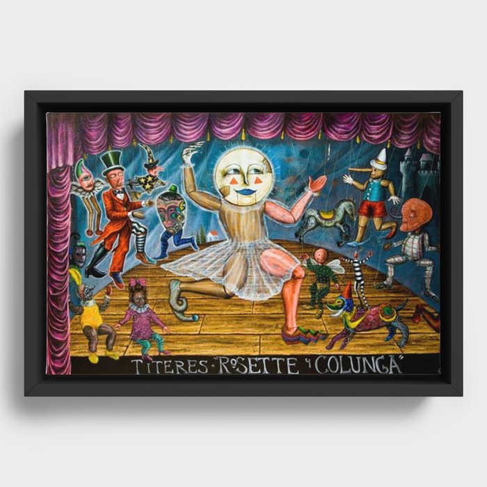 Luna-titere - Moon Puppets at the Theater Magical Realism portrait by Alejandro Colunga Framed Canvas