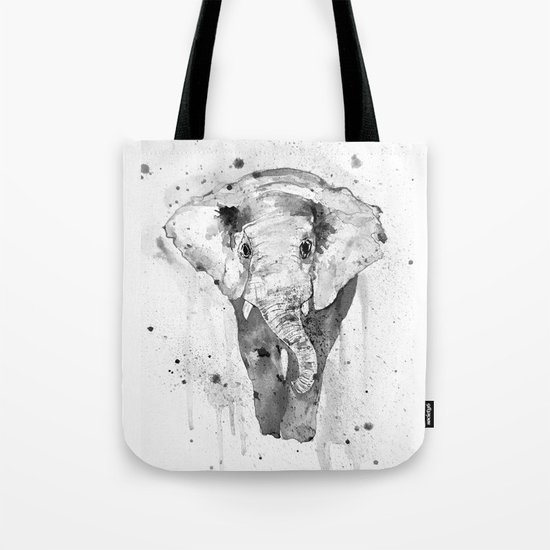 Elephant, watercolor black and white Tote Bag