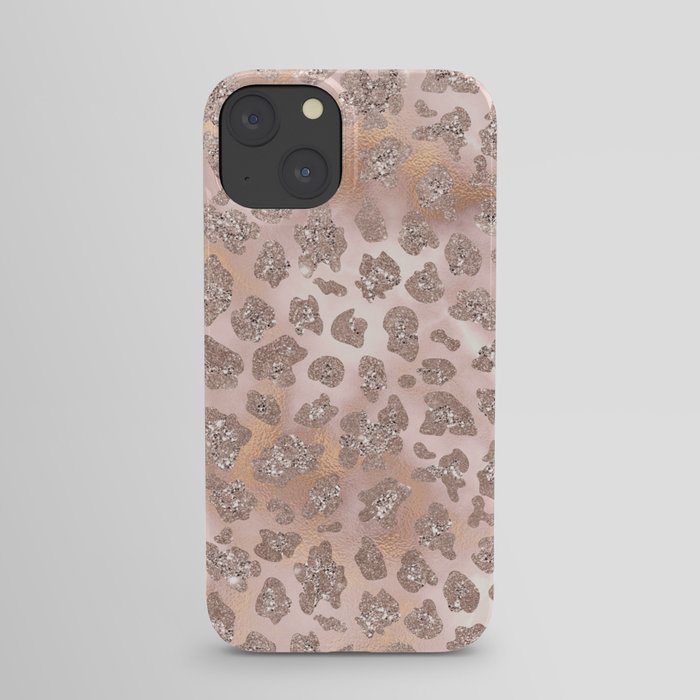 Rosegold Blush Leopard Glitter   iPhone Case