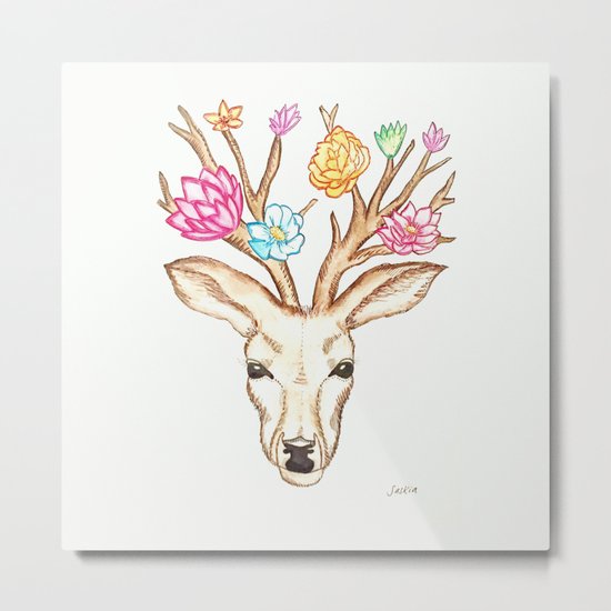 Deer with flowers Metal Print