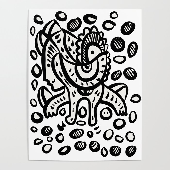 Bubble Graffiti Creature Black and White Art Poster
