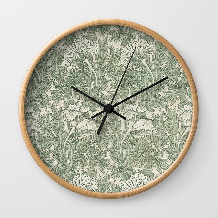 William Morris's Tulip Pattern Green Art Wall Clock