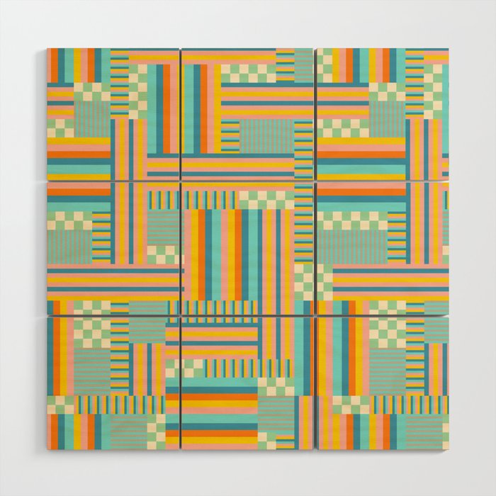 CHECKS AND STRIPES in COOL MULTI-COLORS Wood Wall Art