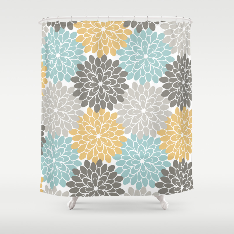 blue yellow shower curtain