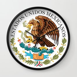 Coat of Arms & Seal  of Mexico on white Wall Clock | Snake, Caracara, Spanish, Coat, National, Emblem, Flag, Cactus, Falcon, Quebrantahuesos 