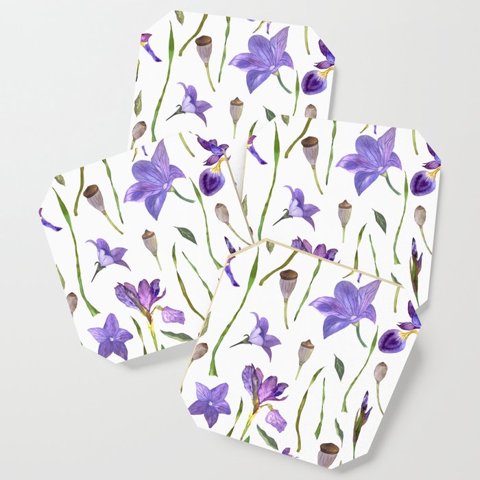 purple iris watercolor pattern Coaster