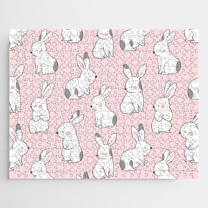 Cute Bunny Rabbits - Pink Jigsaw Puzzle