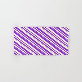[ Thumbnail: Purple & Light Yellow Colored Stripes/Lines Pattern Hand & Bath Towel ]