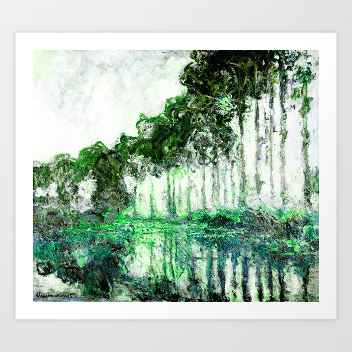 Monet : Poplars on the Banks of the River Epte, 1891  green blue Art Print