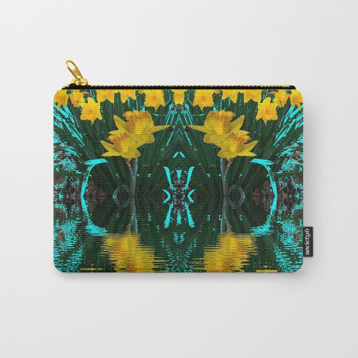 YELLOW DAFFODILS TURQUOISE PATTERNED GARDEN Carry-All Pouch
