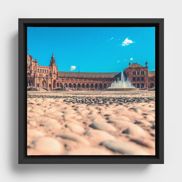 Spain Photography - Beautiful Plaza Under The Blue Sky Framed Canvas