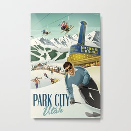 Sundance Ski Poster Metal Print | Michaelcrampton, Vintage, Sports, Digital, Ski, Illustration, Graphicdesign, Travelposter, Curated, Landscape 