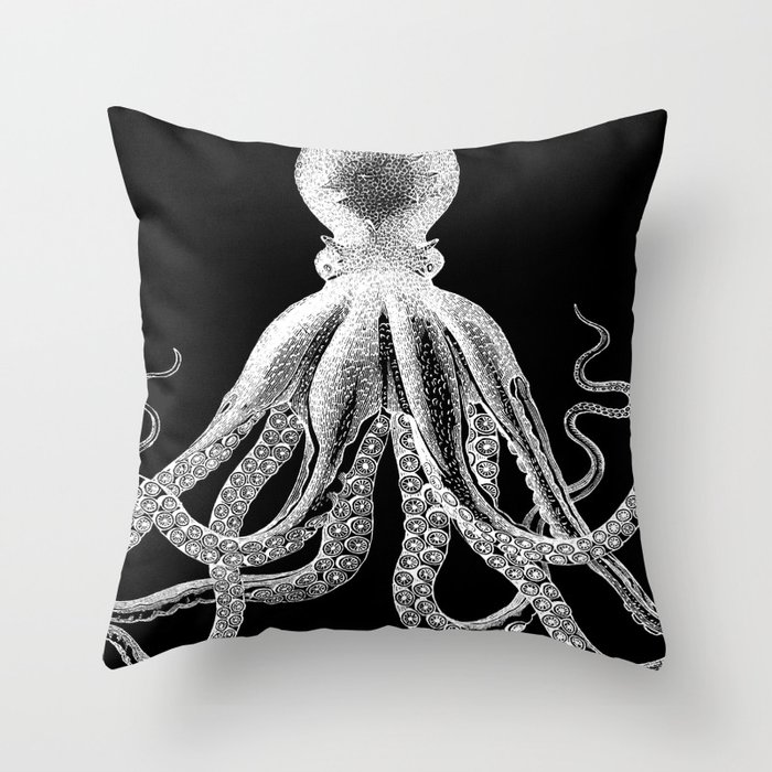 Octopus | Vintage Octopus | Tentacles | Black and White | Throw Pillow