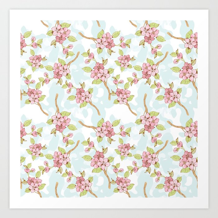 Cherry Blossom Flower Pattern 34 Art Print
