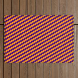 [ Thumbnail: Dark Orange & Indigo Colored Lined/Striped Pattern Outdoor Rug ]
