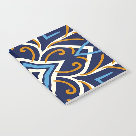 Decorative Floral Pattern 3 - Blue Shakespeare , Mango Tango, Cream Notebook