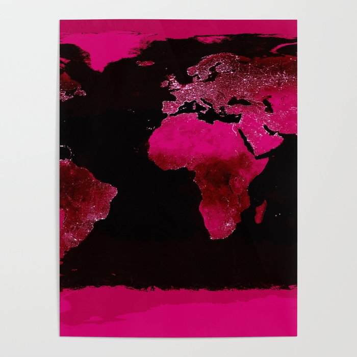 World Map Magenta Pink Poster