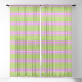 [ Thumbnail: Green & Violet Colored Lined/Striped Pattern Sheer Curtain ]