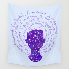 Night Galaxy Positive Mantras Female Silhouette Wall Tapestry