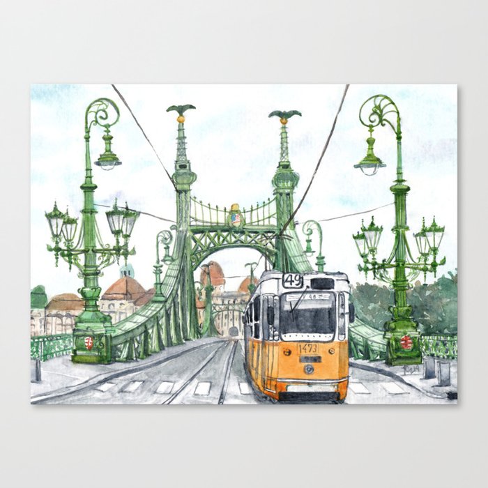 Budapest Hungary Liberty Bridge Painting Canvas Print