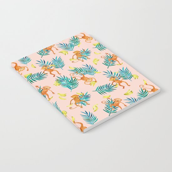 Tropical Monkey Banana Bonanza on Blush Pink Notebook