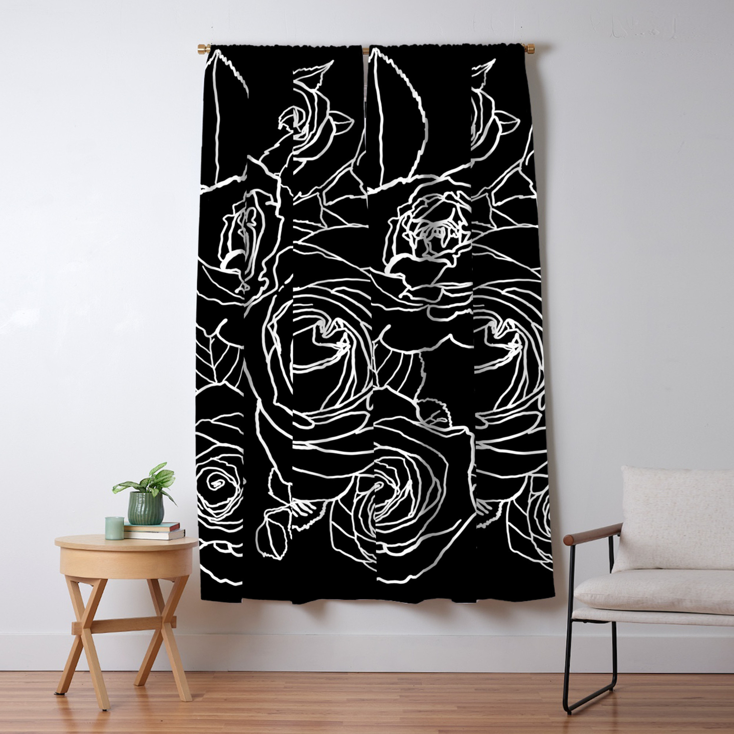 Feminine And Romantic Rose Pattern Line Work Illustration On Black