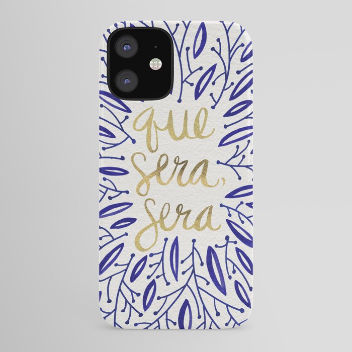 Whatever Will Be, Will Be Navy & Gold iPhone Case by catcoq Society6