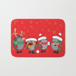 Christmas hedgehogs Bath Mat | Characters, Hedgehog, Animal, Graphicdesign, Cute, Mittens, Adorable, Red, Xmas, Xmasdecoration 