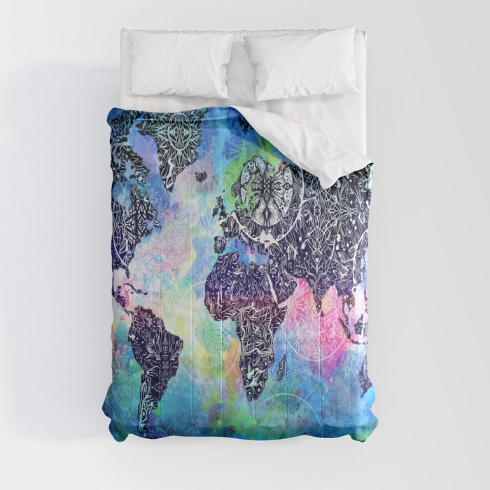 world map mandala watercolor Comforter