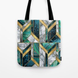 Art Deco Jewel Green + Gold Marble Geometry Tote Bag