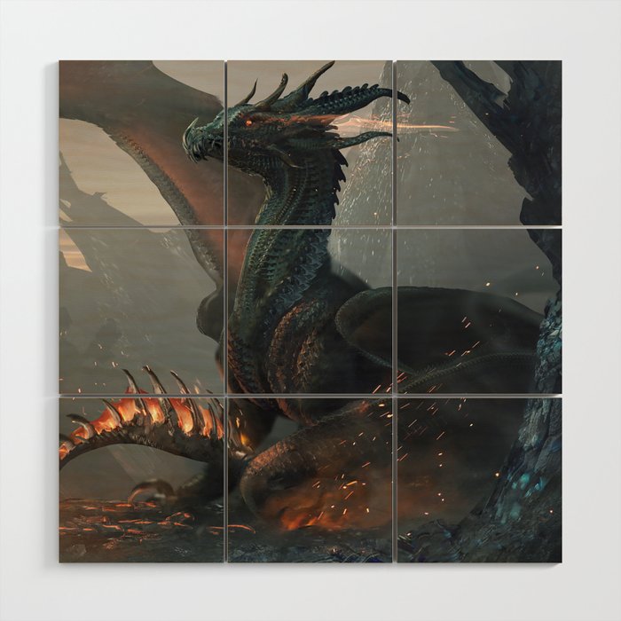 Fire Tail Dragon Wood Wall Art