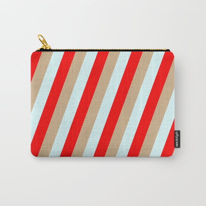 Tan, Light Cyan, and Red Colored Stripes Pattern Carry-All Pouch