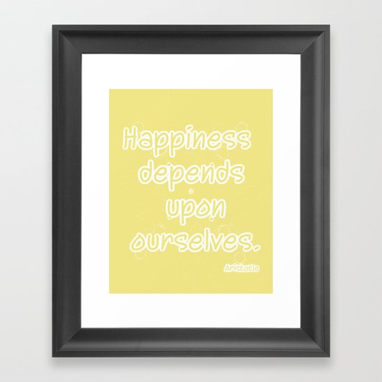 Yellow Aristotle Happiness quote typography Framed Art Print