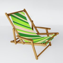 [ Thumbnail: Forest Green, Light Green, and Bisque Colored Striped/Lined Pattern Sling Chair ]