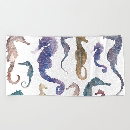Colorful Seahorses Beach Towel