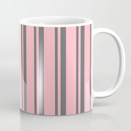 [ Thumbnail: Dim Gray & Light Pink Colored Stripes Pattern Coffee Mug ]