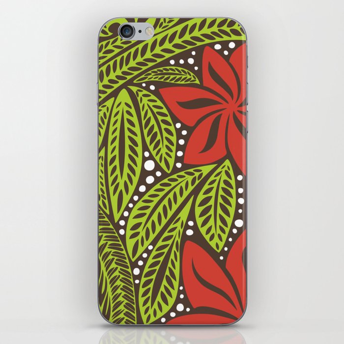 Polynesian flower floral green red tattoo design iPhone Skin