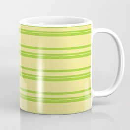 [ Thumbnail: Green & Tan Colored Lined/Striped Pattern Coffee Mug ]