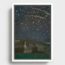 Shooting Stars, Summer Night by the Sea, Watch Hill, Rhode Island landscape by Franz Von Stuck Framed Canvas