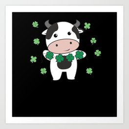 Cow With Shamrocks Cute Animals For Luck Art Print