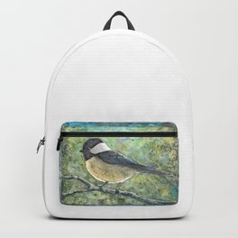 Watercolor Chickadee Backpack | Painting, Ink, Branches, Saltpainting, Green, Nature, Forest, Trees, Woods, Watercolor 