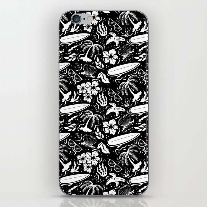 Black and White Surfing Summer Beach Objects Seamless Pattern  iPhone Skin