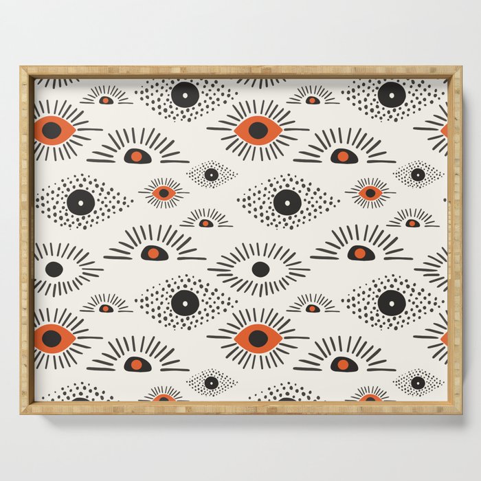 Modern Evil Eye Pattern - Black and Orange Serving Tray