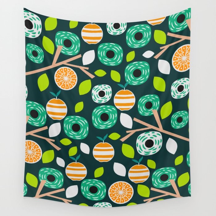 Oranges and flowers Wall Tapestry