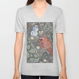 Bird and Snowman V Neck T Shirt