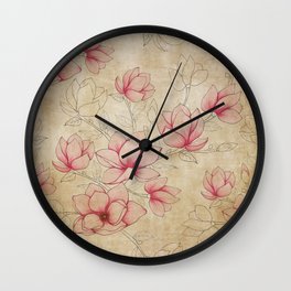 Vintage Shabby Pink Magnolia on Antique White Wall Clock