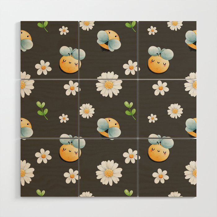 Buzzy Bees In Black Wood Wall Art