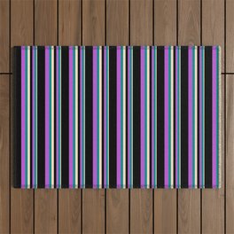 [ Thumbnail: Bisque, Dark Cyan, Orchid & Black Colored Lined Pattern Outdoor Rug ]