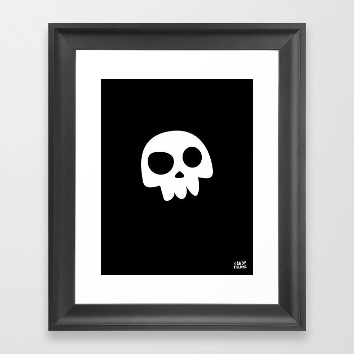 Skull Head logo with Three Teeth | Bones, white, pirates, symbolism, mortality, death, Halloween Framed Art Print