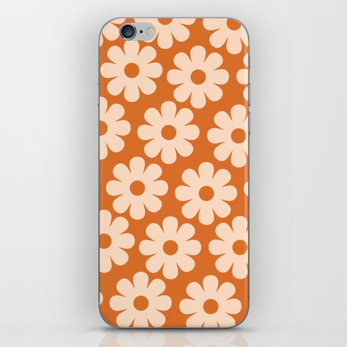 Sweet Retro Flowers Floral Pattern Orange and Cream iPhone Skin